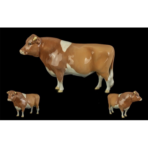 504 - Beswick Hand Painted Farm Animal Figure ' Guernsey Bull ' CH - Sabrina's Sir Richmond. Designer Coli... 