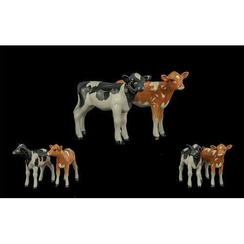 512 - Beswick - Hand Painted Pair of Farm Animal Figures - Two Calf's. Comprises 1/ Guernsey Calf, Model N... 