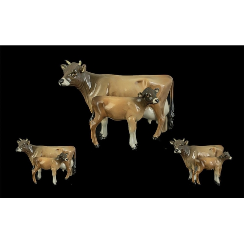 513 - Beswick Hand Painted Farm Animal Figures ( 2 ) ' Jersey Cow and Calf ' Model No 1345 - 1249D. Design... 