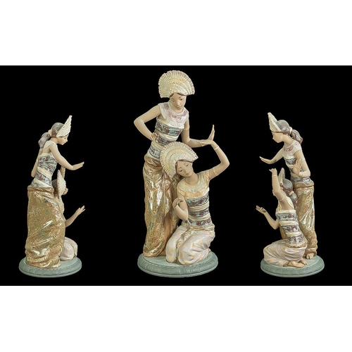 526 - large Lladro Gres Figure Group 'Graceful Duo', modelled as a pair of exotic Eastern female dancers, ... 