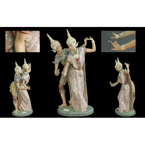 527 - large Lladro Gres Figure Group 'Thai Dancers', modelled as a pair of exotic dancers, Issued 1974, Sc... 