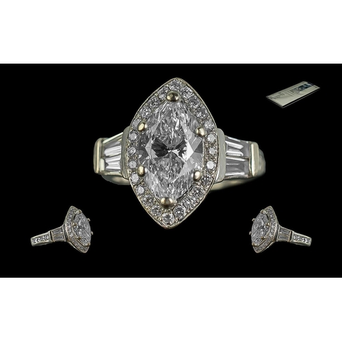 1 - A Stunning Ladies Modern Design 18ct White Gold Diamond Set Dress Ring - The Central Marquise Cut Di... 