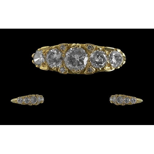 10 - Antique Period - Excellent Quality 5 Stone Pave Set Diamond Ring, Gallery Setting. Marked 18ct to In... 