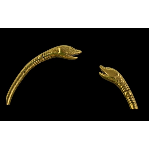 A Roman Gold Snake Head Bangle, Realistically Modelled Snake Head On A
