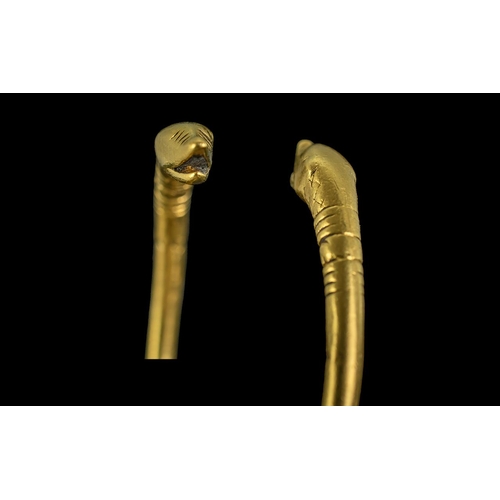 A Roman Gold Snake Head Bangle, Realistically Modelled Snake Head On A