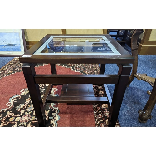 1014 - Modern Square Occasional Table, Glass Topped, Height 20 Inches, 20½ Diameter Top