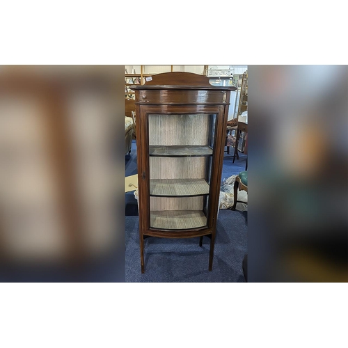 1056 - Edwardian Bow Fronted Display Cabinet, glazed front and sides, raised on tapered legs.  Height 53'',... 