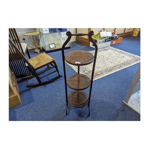 1058 - Three Tier Mahogany Folding Cake Stand, height 30''.