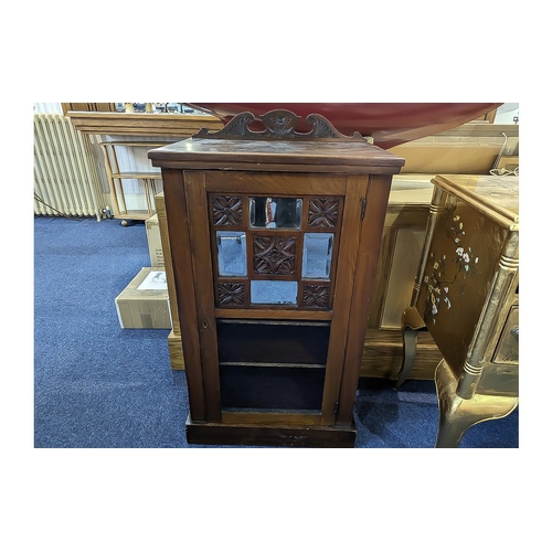 1060 - Late Victorian Music Cabinet, mirrored and carded glazed front.  Height 35'' x width 21'' x depth 13... 