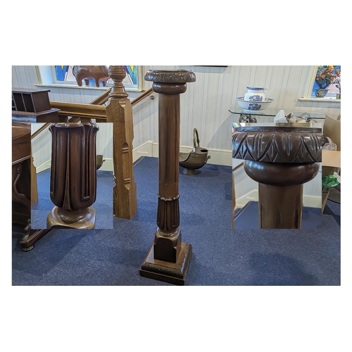 1065 - Victorian Mahogany Torchere, turned and carved support, square stepped base.  Height 48''.