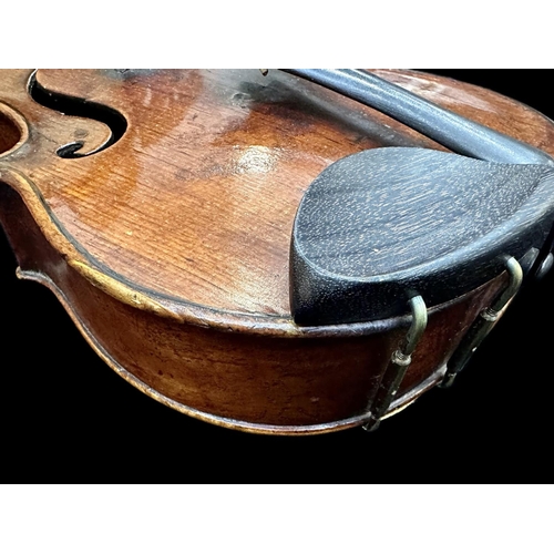 1122 - 19th Century Violin, one piece back, no paper label, unmarked.  With hard case and two bows.  Length... 