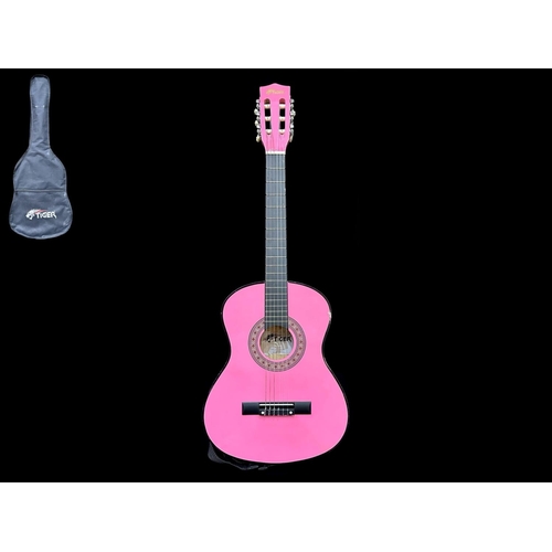 1125 - Pink Acoustic Tiger Guitar, Model No. CLG4-PK.  With shoulder strap and fitted soft case.