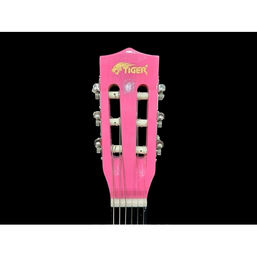 1125 - Pink Acoustic Tiger Guitar, Model No. CLG4-PK.  With shoulder strap and fitted soft case.