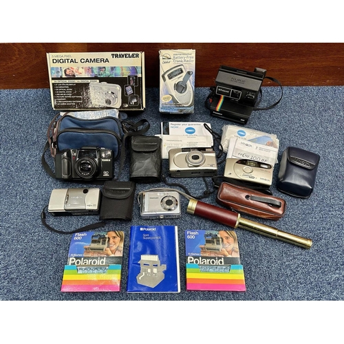 1146 - Box of Vintage Cameras, including Traveller Digital Camera, Polaroid President, Minolta Vectis 20, K... 