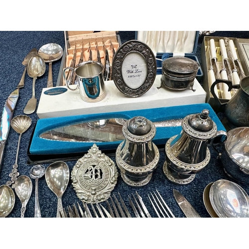 1241 - Large Collection of Boxed & Loose Plated Ware comprising assorted stainless steel boxed cutlery, bre... 