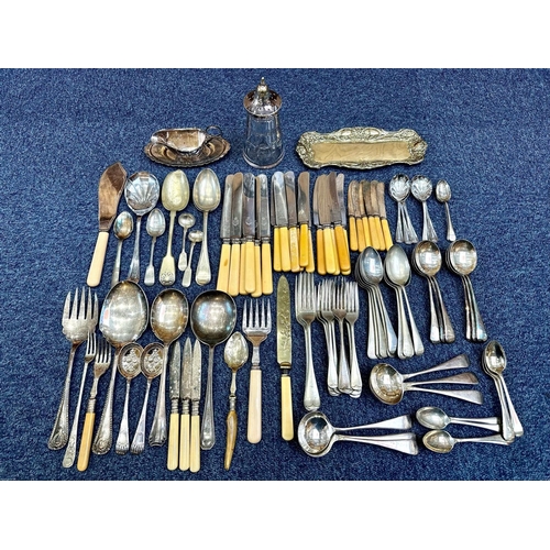 1246 - Collection of Assorted Flat Ware, including knives, spoons, sauce boat and saucer, sugar shaker, ser... 