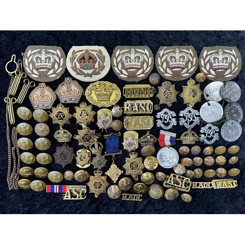 1306 - Military Interest. Large Collection of Military Cap Badges, Cloth Badges, Buttons, ID Tags etc.