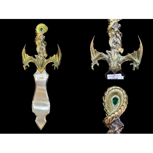 1308 - Fantasy Dagger, Realistically Cast with Dragon In Flight. Length 15 Inches.