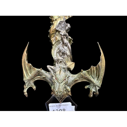 1308 - Fantasy Dagger, Realistically Cast with Dragon In Flight. Length 15 Inches.