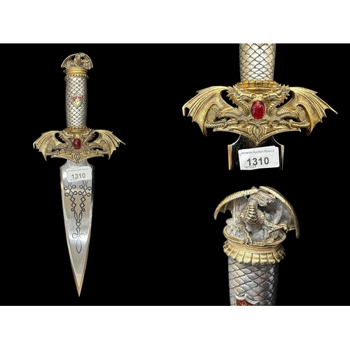 1310 - Fantasy Dagger, Realistically Cast with Dragon and Jewels. Heavy Weight. Approx Length 16 Inches.