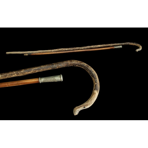 1325 - Walking Cane & Swagger Stick, stick with metal top inscribed 'The South Staffordshire Regiment'.