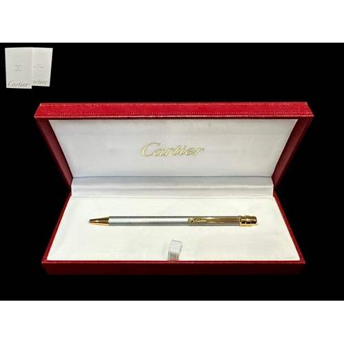 1354 - Cartier Ball Point Pen, silver tone with gilt clip and fittings.  Marked Cartier, serial No. A105417... 