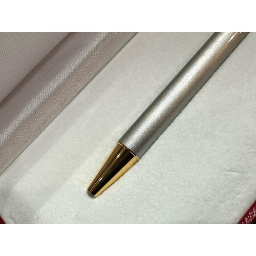 1354 - Cartier Ball Point Pen, silver tone with gilt clip and fittings.  Marked Cartier, serial No. A105417... 