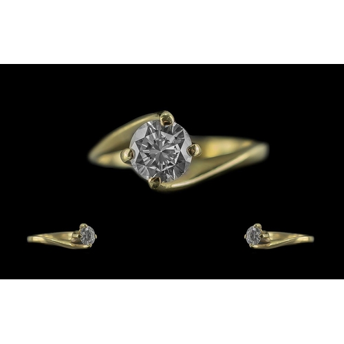 20A - Ladies 18ct Gold Contemporary Single Stone Diamond Set Ring. Full Hallmark to Interior of Shank. The... 