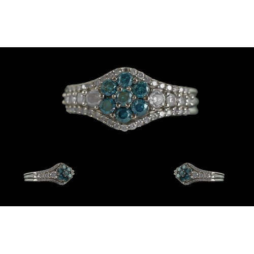 210 - Ladies 9ct White Gold Diamond and Sapphire Set Dress Ring. Marked 375 to Interior of Shank. Sapphire... 