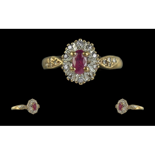 212 - Ladies 9ct Gold Ruby and Diamond Set Cluster Ring. Full Hallmark to Shank. Rubies of Good Colour. Ri... 