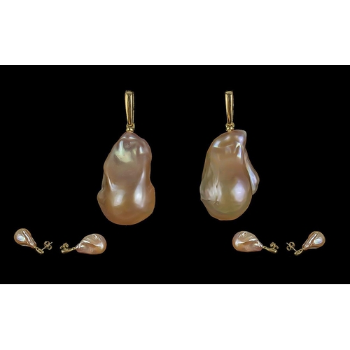 219 - Pair of 18ct Yellow Gold Drop Earrings set with champagne baroque pearls, boxed.