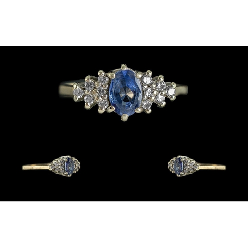 220 - Ladies - Petite 9ct Gold Tanzanite and Diamond Set Ring. Full Hallmark to Interior of Shank. Tanzani... 