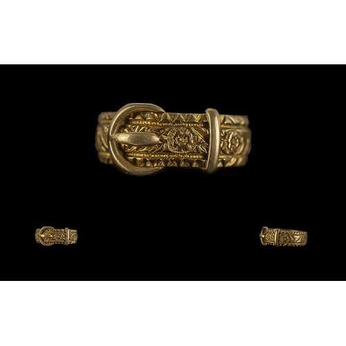 24 - Antique Period - Attractive 18ct Gold Buckle Banded Ring, With Embossed Floral Decoration to Interio... 