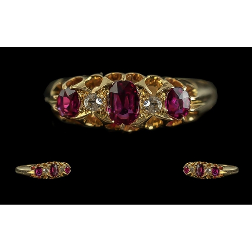 26A - Antique Period Attractive 18ct Gold Ruby & Diamond Set Ring, full hallmark to interior of shank Ches... 