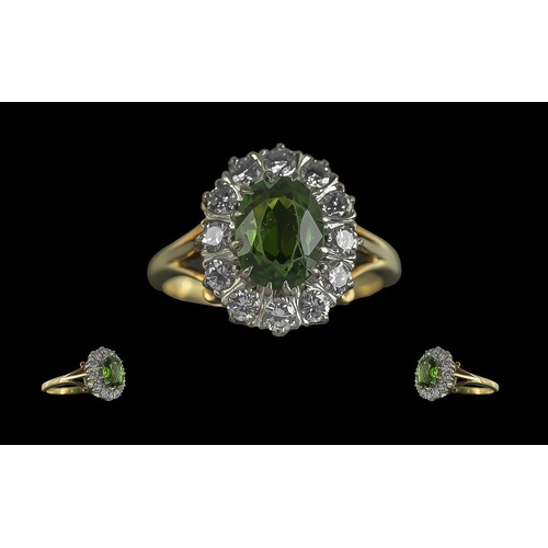 29 - Ladies Fine Quality 18ct Gold Green Tourmaline and Diamond Set Cluster Ring. Marked 18ct to Interior... 