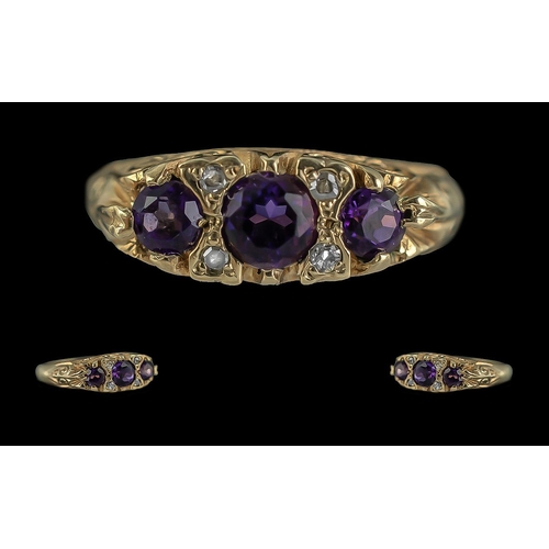 29A - Antique Period 18ct Gold Attractive Amethyst & Old Cut Diamond Set Ring, gallery setting.  The ameth... 