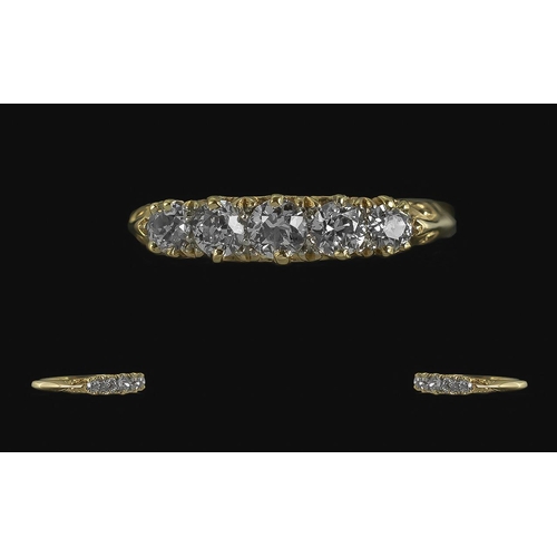 30 - Antique Period 18ct Gold - Attractive 5 Stone Diamond Set Ring. Marked 18ct to Shank. The Five Old B... 