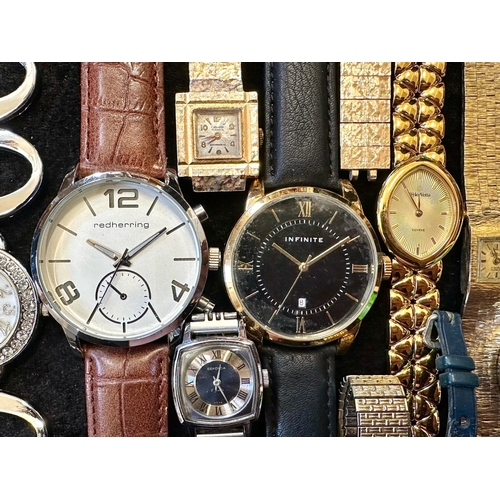 399 - Collection of Gentleman's & Ladies Wristwatches, bracelet and leather straps, comprising Red Herring... 