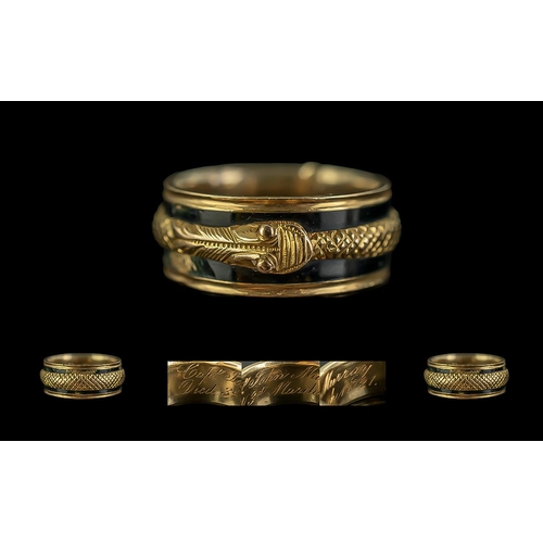 4 - Historical Interest - Scottish 18ct Gold and Black Enamel Mourning Ring, Overlaid with The Full Embo... 