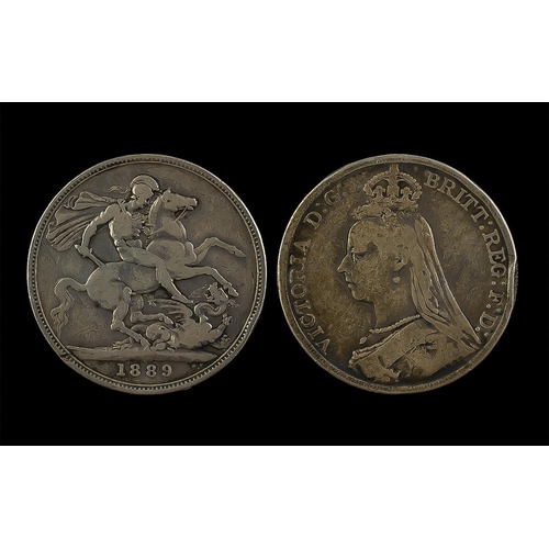 481 - Coin Interest - Great Britain, 1889 Crown, Victoria Jubilee Bust, on the reverse St George and Drago... 