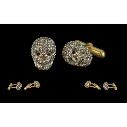 493 - Pair of Gold-plated Silver Skull Cufflinks set with rose cut diamonds. Diamonds 1.80ct.