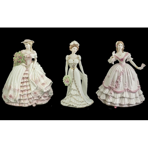 508 - Coalport and Royal Worcester - A Fine Trio of Hand Painted and Ltd Edition Porcelain Figures. Compri... 