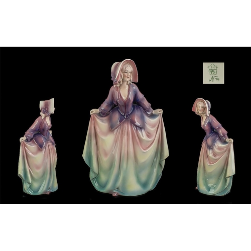 530 - Hertwig & Co Katzhutte Hand Painted Large Porcelain Figure ' Lady In 19th Century Long Dress. Issued... 