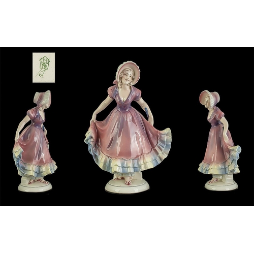 531 - Hertwig & Co Katzhutte Hand Painted Porcelain Figure ' Lady at the Dance ' c.1930's. Katzhutte Marks... 