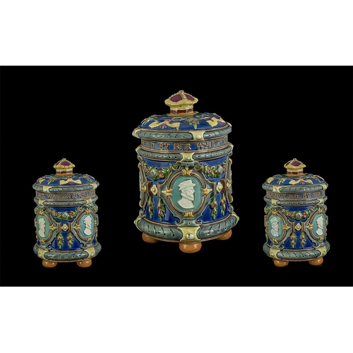 533 - Minton 19th Century Hand Painted Sir Walter Raleigh Tobacco Lidded Jar. c.1860's. Excellent Colours,... 