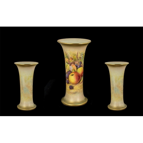 578 - Royal Worcester Signed and Hand Painted Tulip Shaped Vase ' Fruits ' Stillife, Apples and Berries, S... 