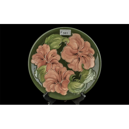 581 - Moorcroft Plate,  large 10'' Hibiscus pattern plate.