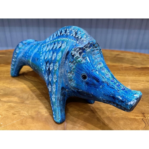 585 - A Pottery Figure of a Wild Boar. Nicely Decorated with Blues / Greens Colour way. Unmarked. Approx S... 