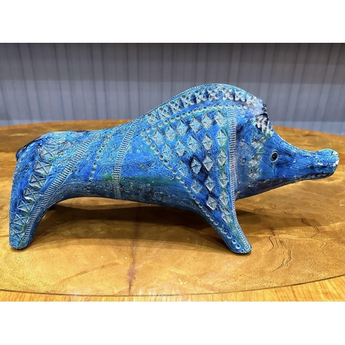 585 - A Pottery Figure of a Wild Boar. Nicely Decorated with Blues / Greens Colour way. Unmarked. Approx S... 