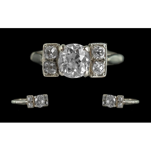 6 - Art Nouveau Pleasing Design and Quality Palladium Diamond Set Ring - Diamond Set Ring. Marked Pallad... 